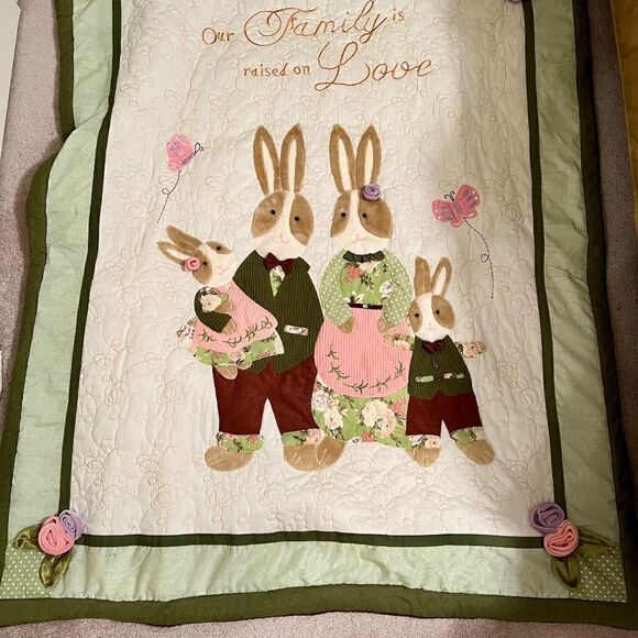 NWOT Bunny Rabbit Family Baby Quilt 60" x 50" - Picture 2 of 2